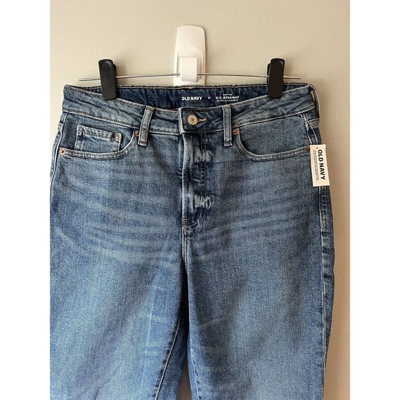Old Navy Womens Straight Leg Mom’s Jeans Blue Whiskered High Rise Size 8 NWT - Picture 6 of 7